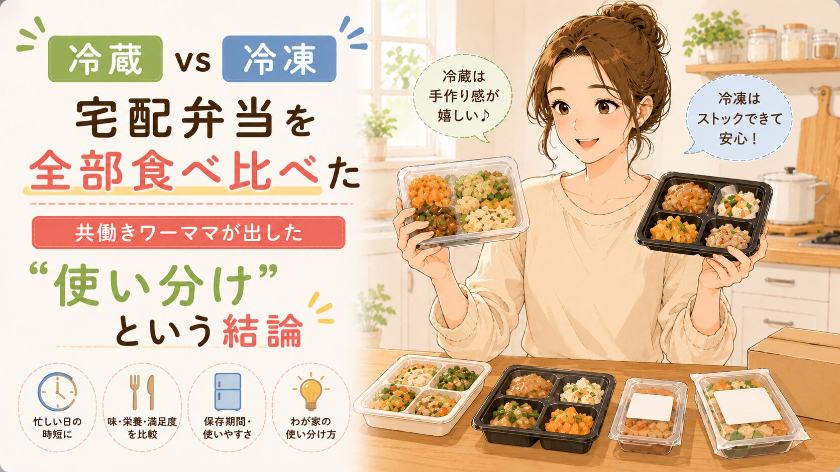 冷蔵vs冷凍宅配弁当を全部食べ比べた　アイキャッチ画像