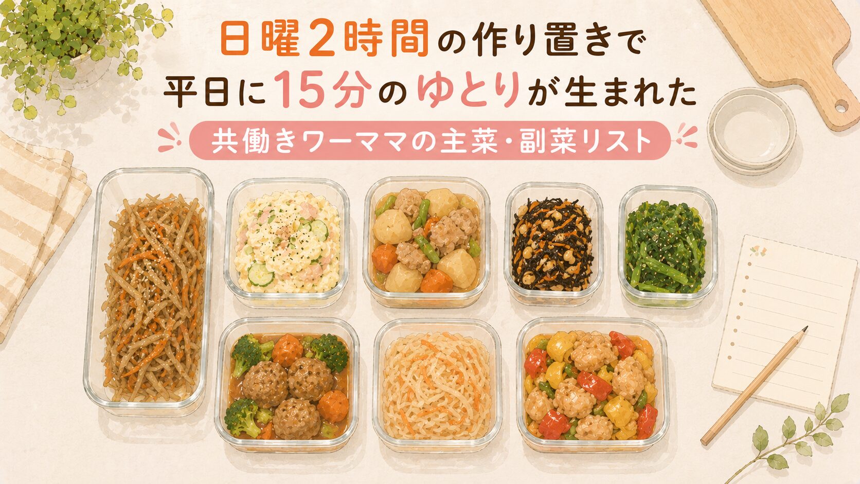 日曜2時間の作り置きで平日に15分のゆとりが生まれた｜共働きワーママの主菜・副菜リスト